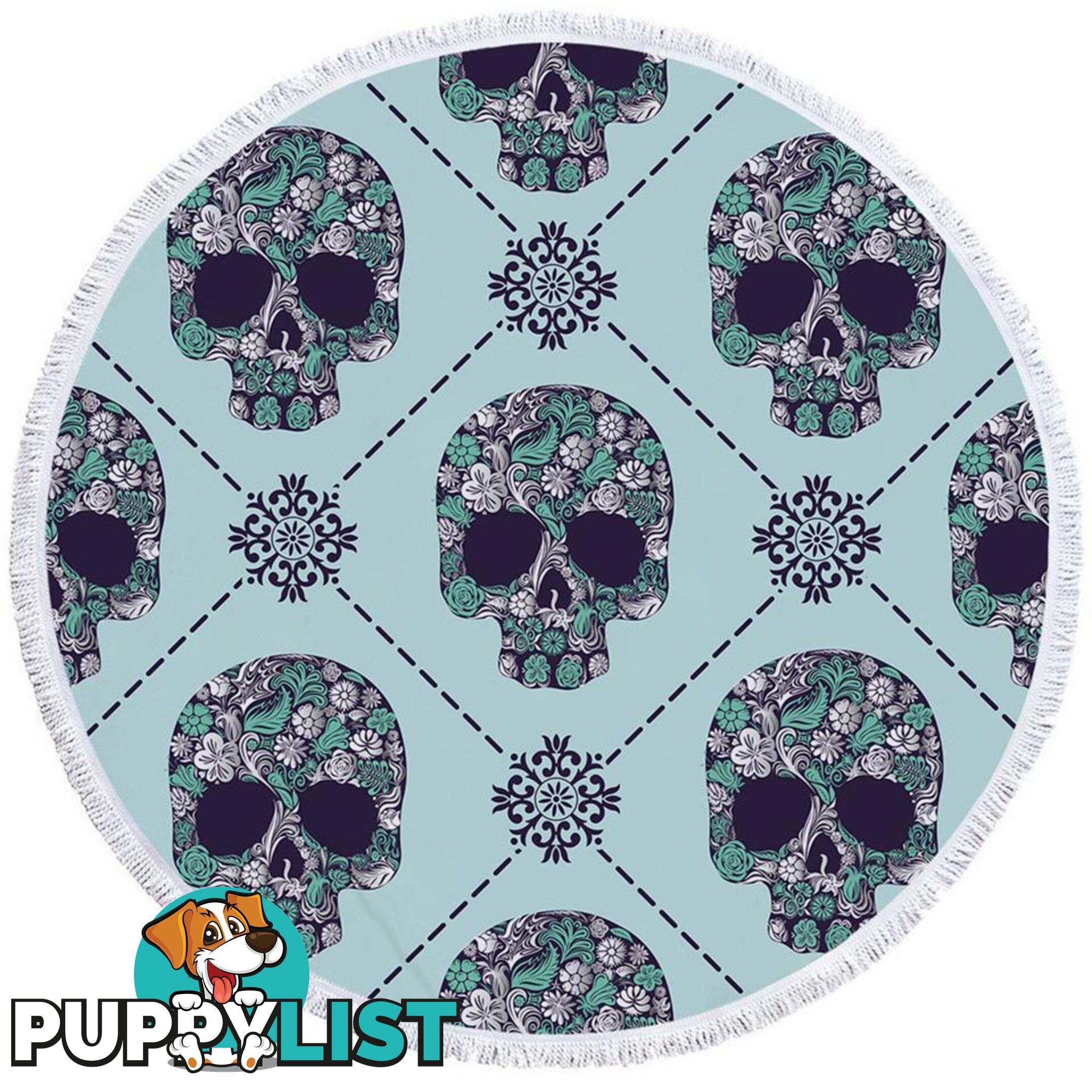 Turquoise Skulls Beach Towel - Towel - 7427046319812