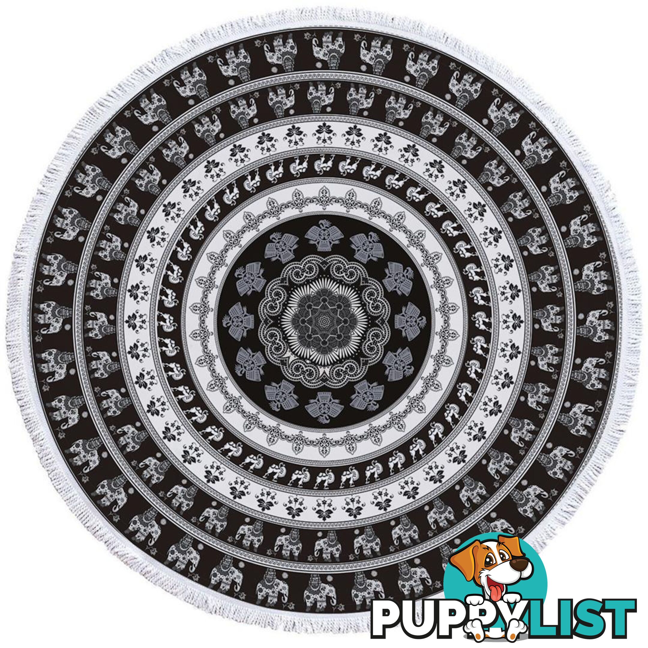 Black and White Elephant Mandala Beach Towel - Towel - 7427046328593