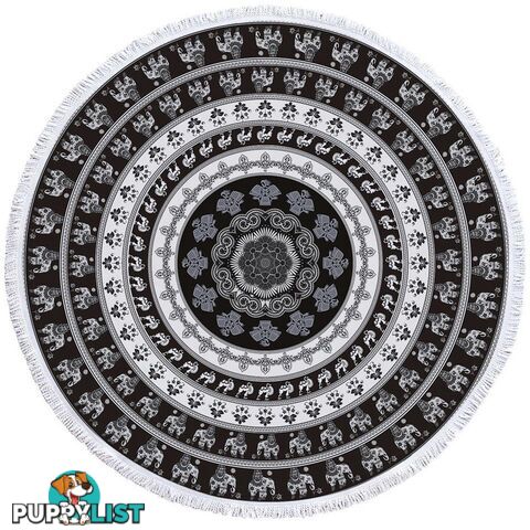 Black and White Elephant Mandala Beach Towel - Towel - 7427046328593