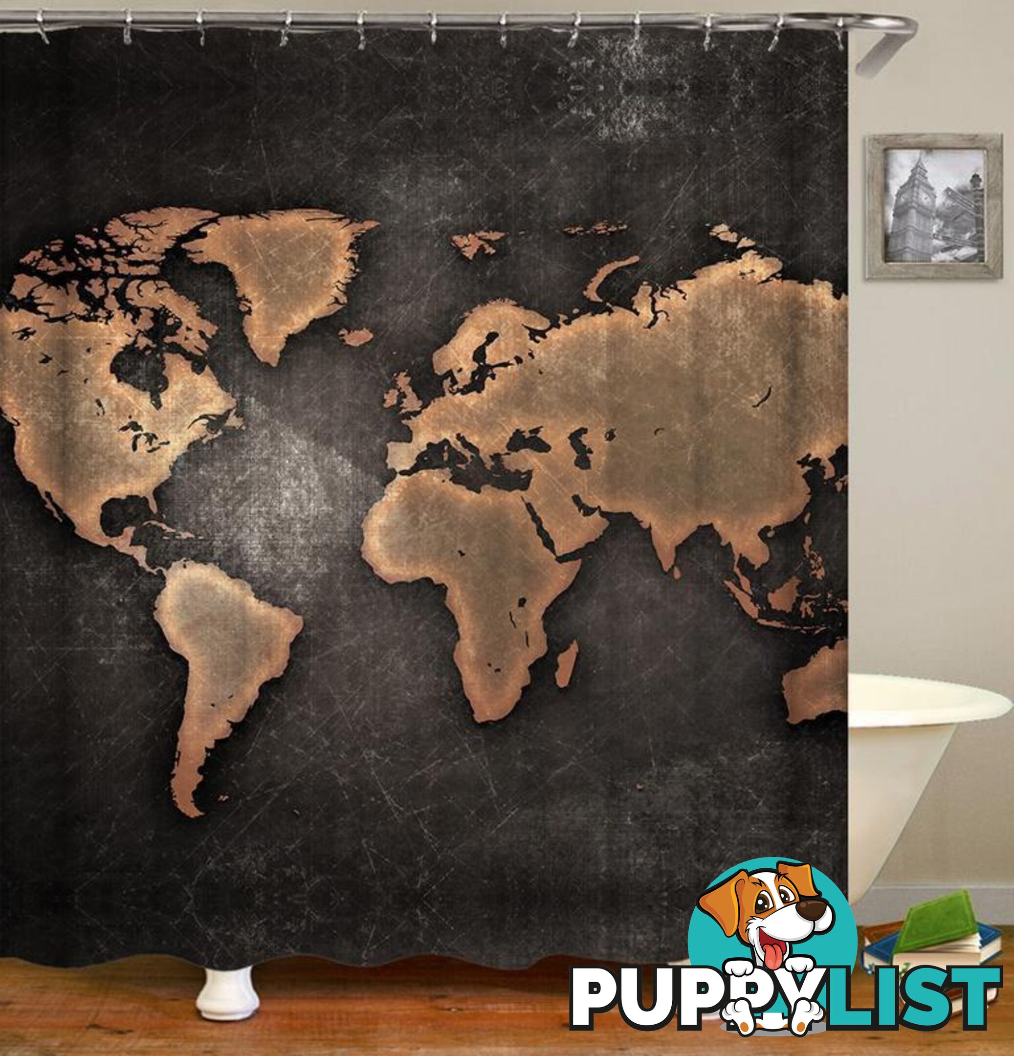 Outlines World Map Blackboard Shower Curtain - Curtain - 7427046003148