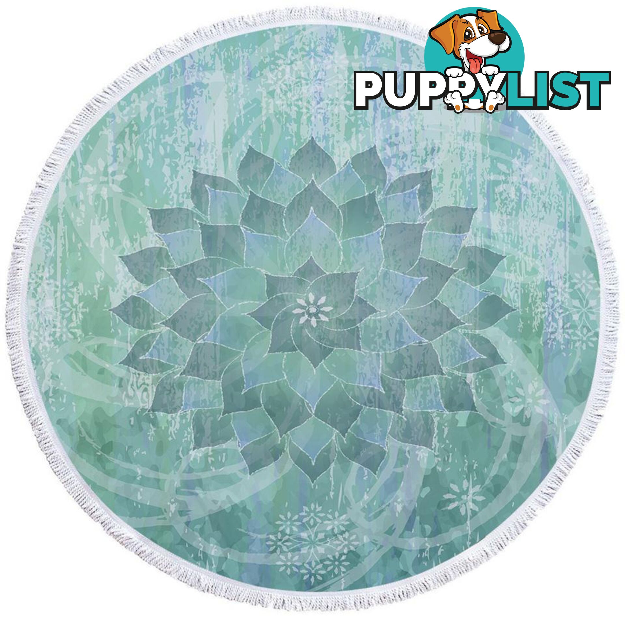 Teal Blue Turquoise Leaf Circle Beach Towel - Towel - 7427046321020