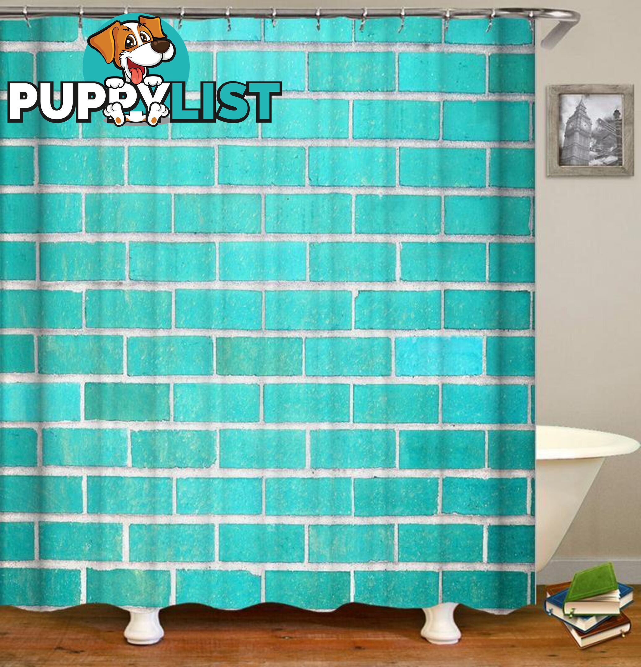 Turquoise Bricks Shower Curtain - Curtains - 7427045967250