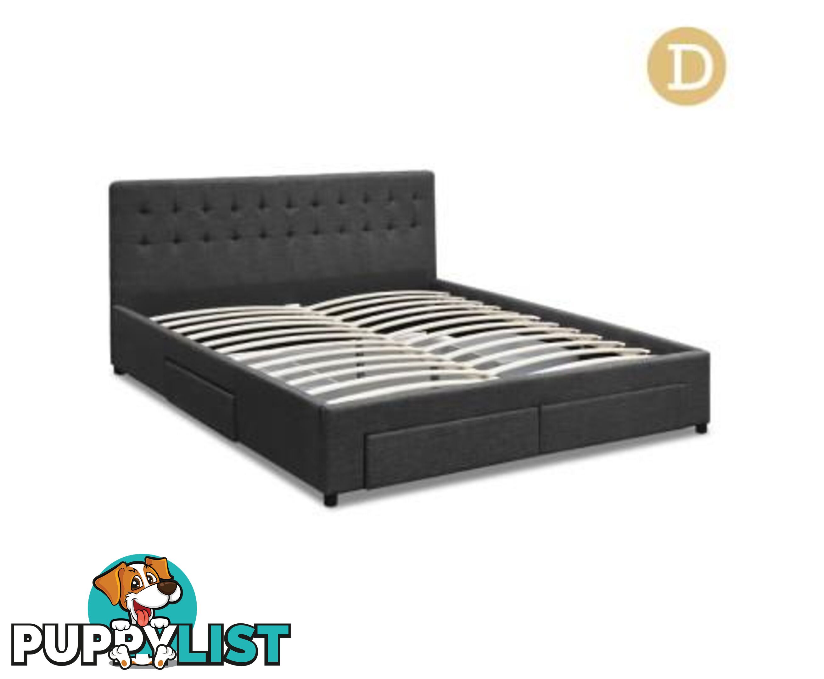 Fabric Bed Frame with Storage Drawers Dark Grey - Artiss - 4344744398990