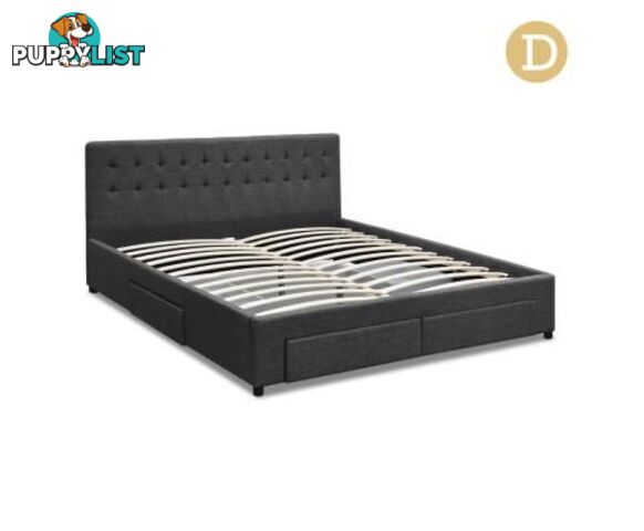 Fabric Bed Frame with Storage Drawers Dark Grey - Artiss - 4344744398990