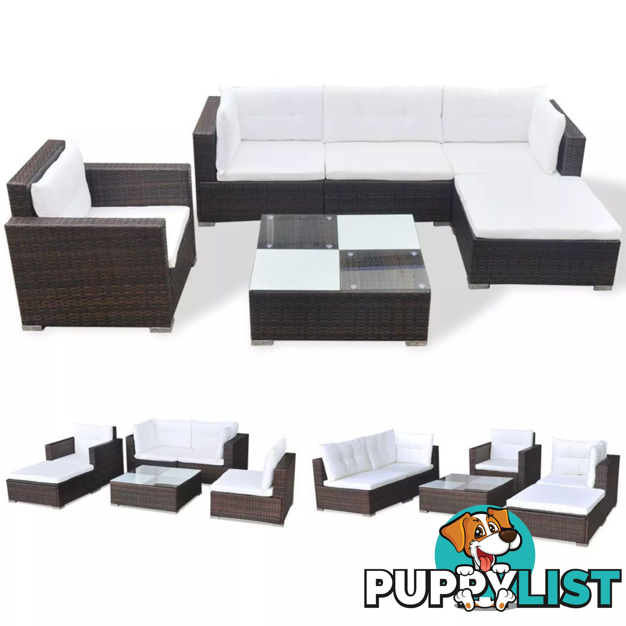 Garden Sofa Poly Rattan Set (17 Pcs) - Brown - Unbranded - 4326500416704