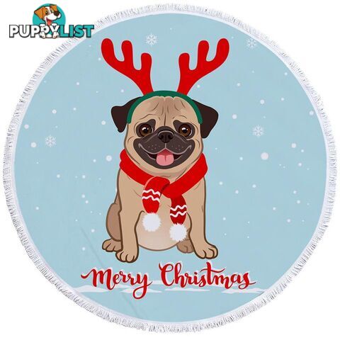 Christmas Pug Beach Towel - Towel - 7427046340120