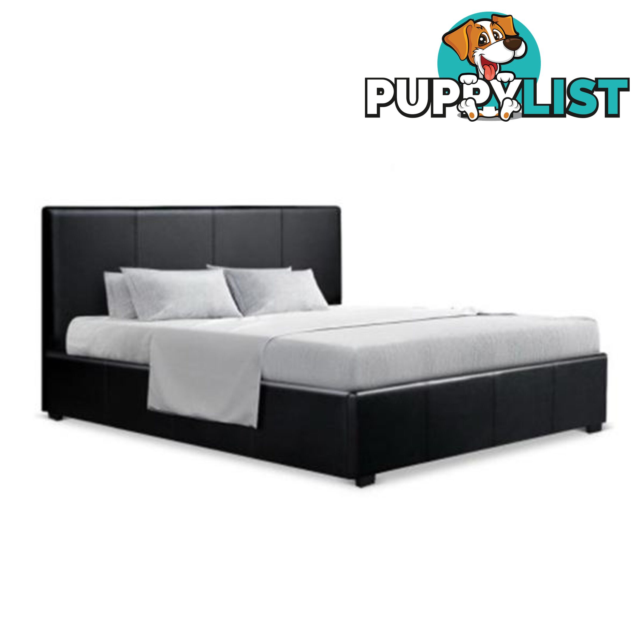 PU Leather Gas Lift Bedframe Black Queen - Artiss - 4344744398860