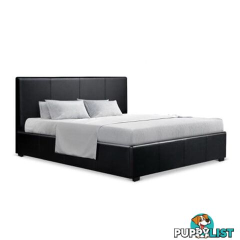 PU Leather Gas Lift Bedframe Black Queen - Artiss - 4344744398860