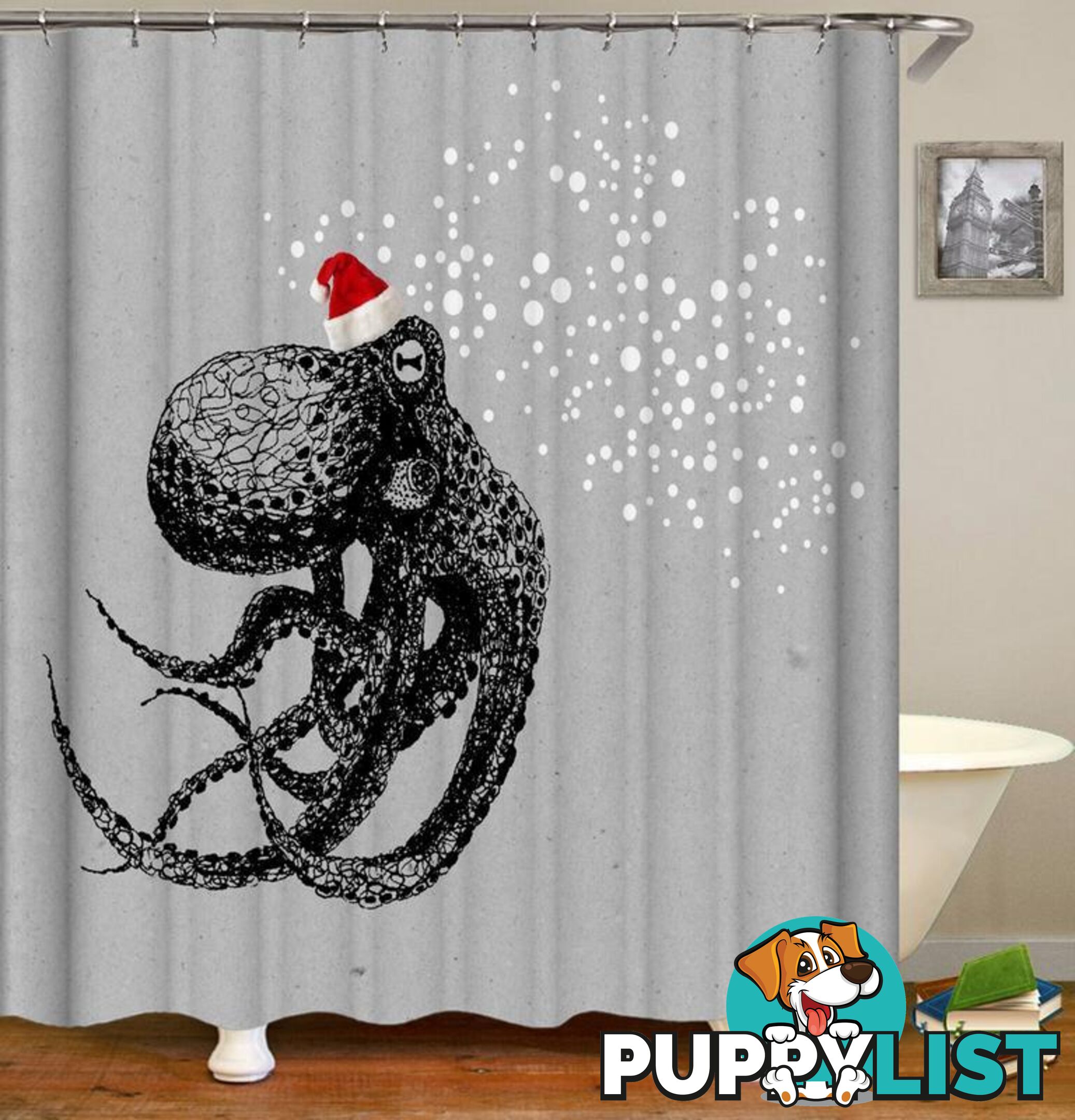 Christmas Spirit Octopus Shower Curtain - Curtains - 7427045948563