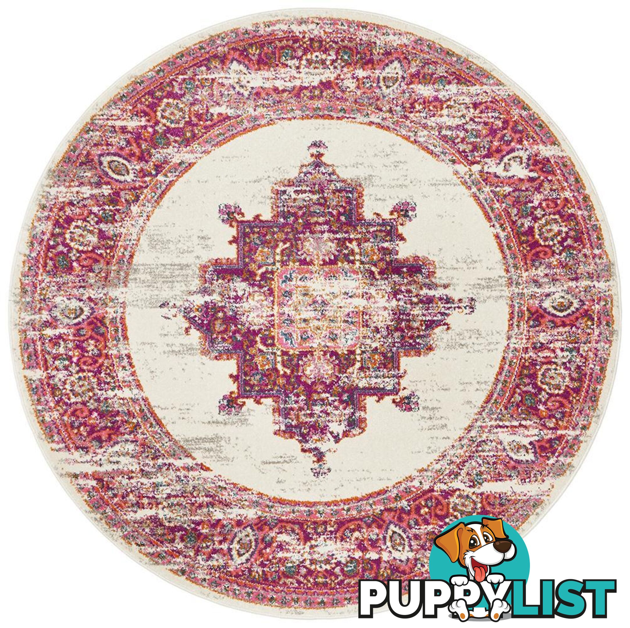 Babylon Round Faded Pink Rug - Unbranded - 9375321876209