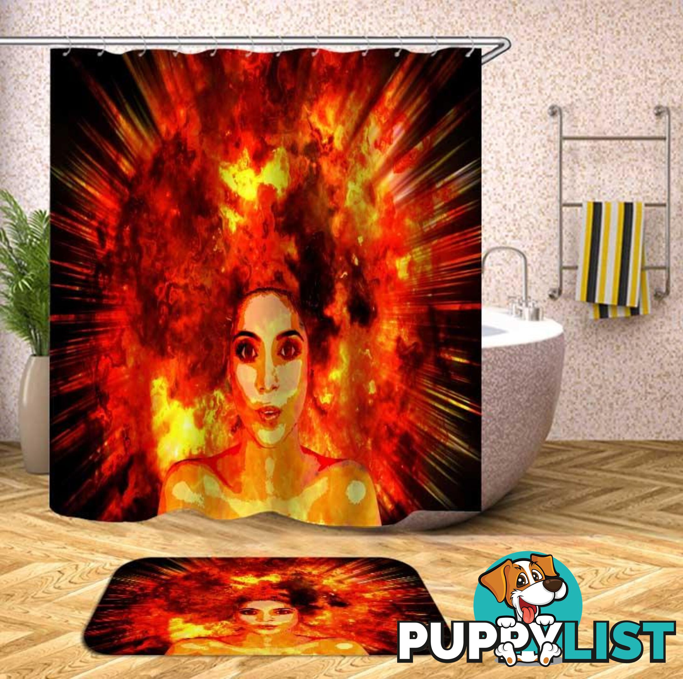 Real Explosion Hair Beautiful Girl Shower Curtain - Curtain - 7427046132404