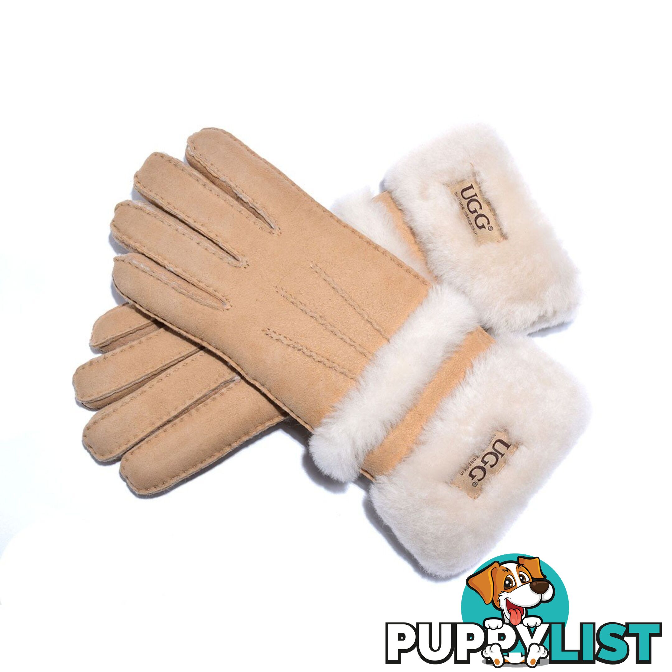 UGG Sheepskin Leather Double Cuff Gloves Chestnut Womens Cora - UGG - 822427525412