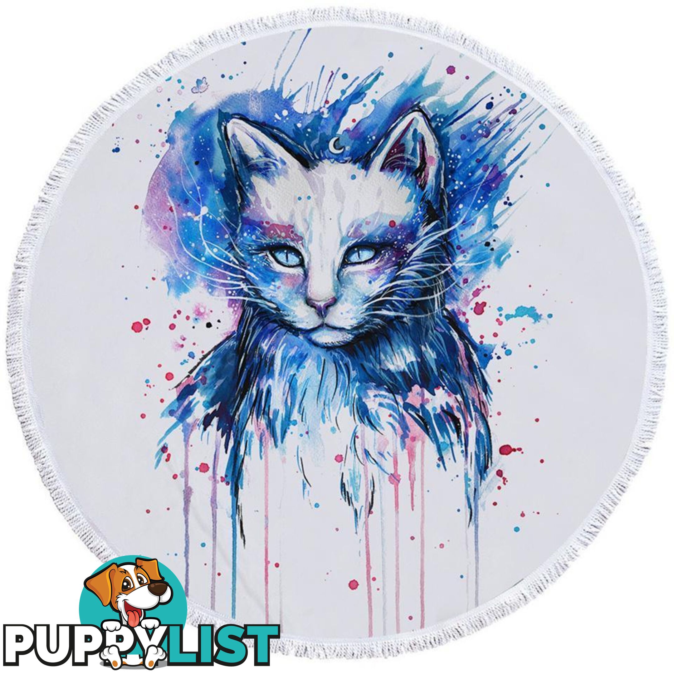 Blue Art Painting Cat Beach Towel - Towel - 7427046330497