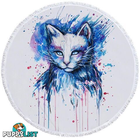 Blue Art Painting Cat Beach Towel - Towel - 7427046330497