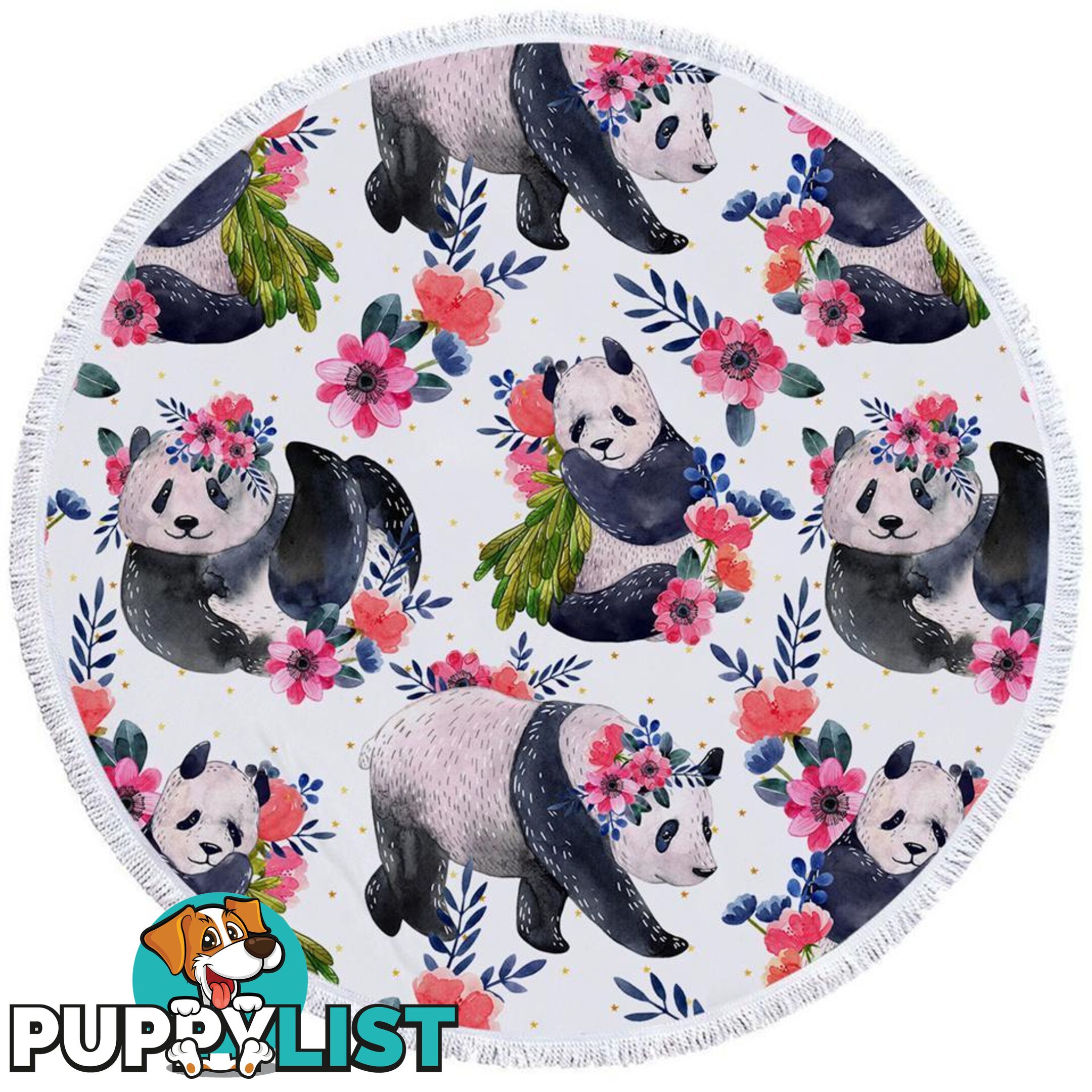 Floral Pandas Beach Towel - Towel - 7427046305846