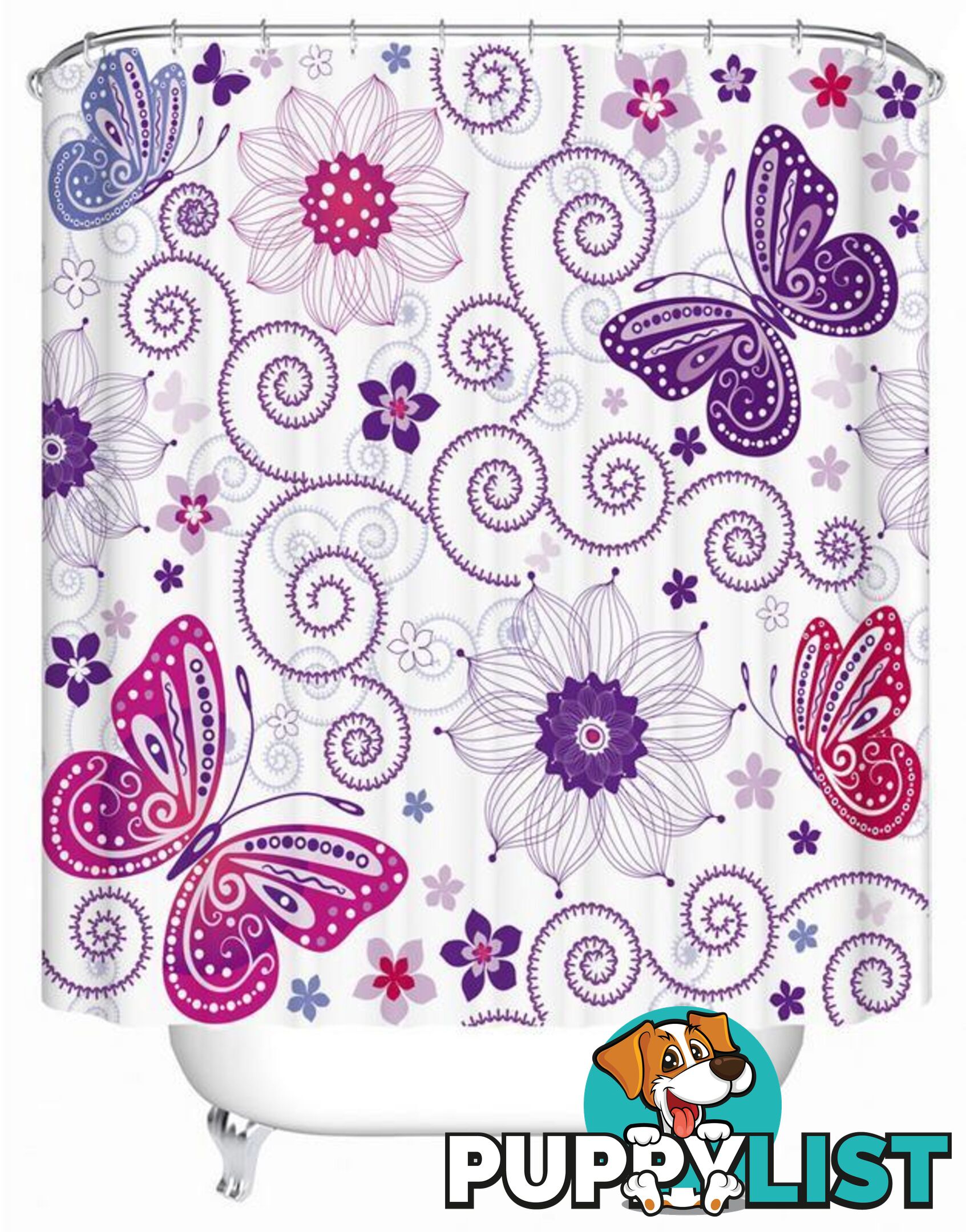 Purplish Butterflies And Flowers Shower Curtain - Curtain - 7427005904790