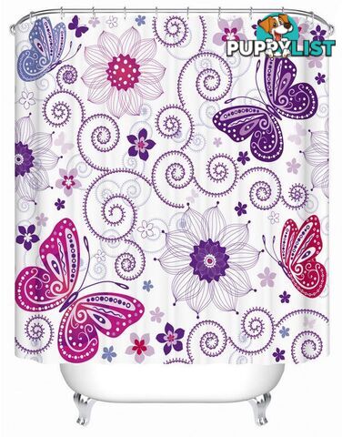 Purplish Butterflies And Flowers Shower Curtain - Curtain - 7427005904790