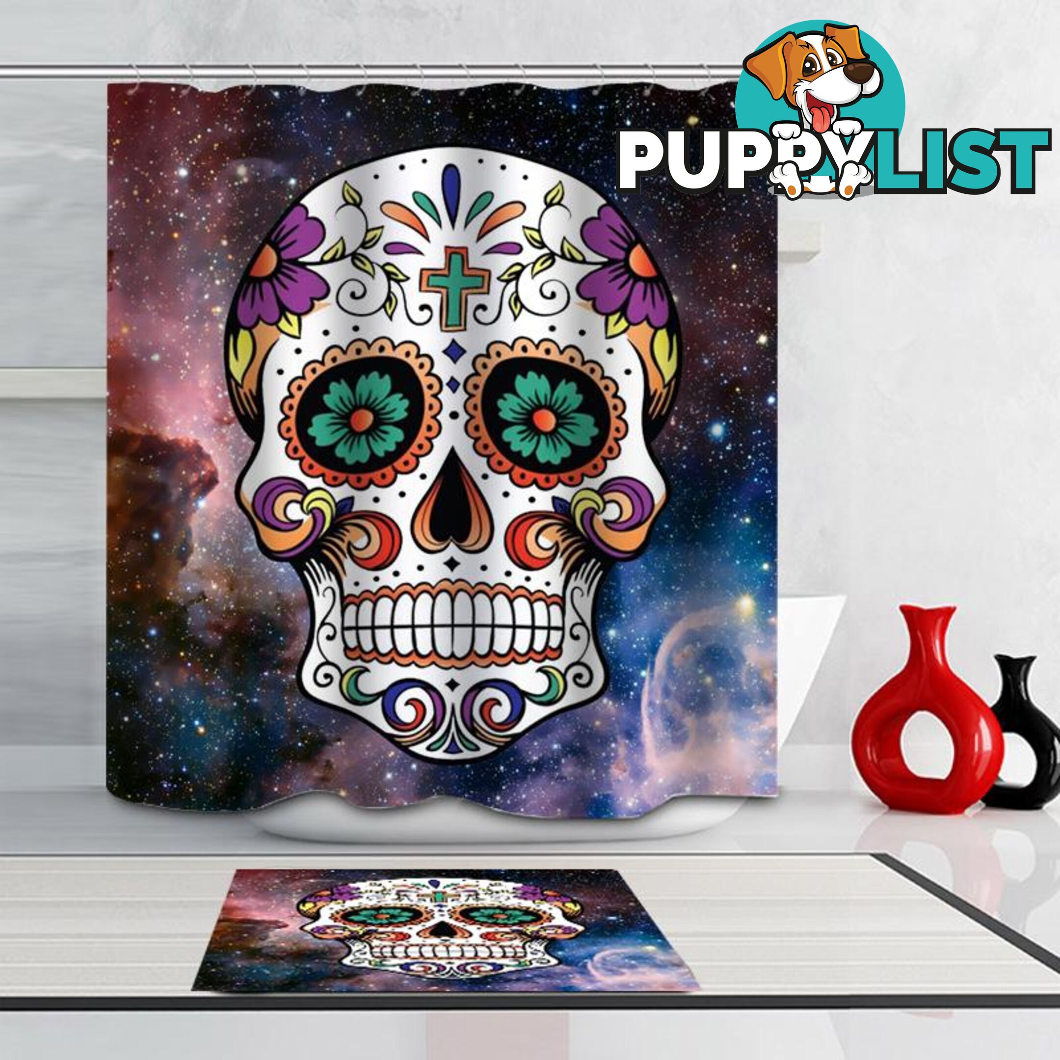 Space Sugar Skull Shower Curtain - Curtain - 7427045926288