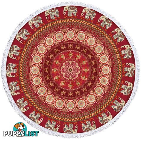 Reddish Elephant Mandala Beach Towel - Towel - 7427046328548