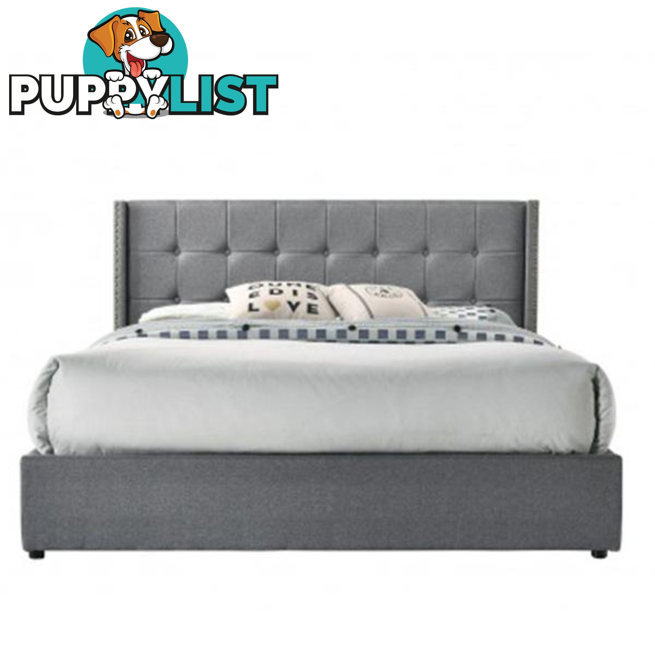 Queen Sized Winged Fabric Bed Frame with Gas Lift Storage - Artiss - 4326500454867