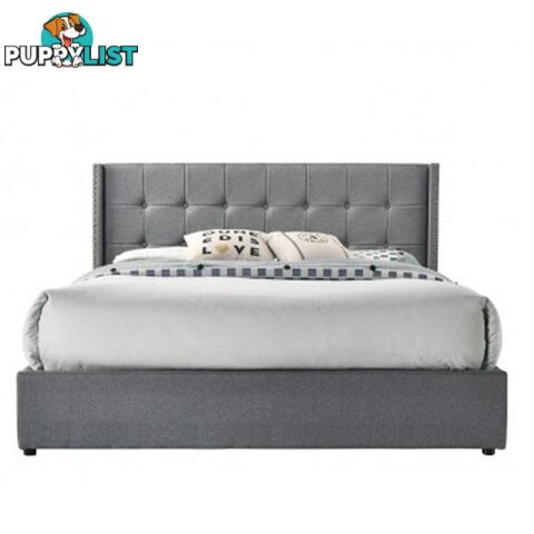 Queen Sized Winged Fabric Bed Frame with Gas Lift Storage - Artiss - 4326500454867