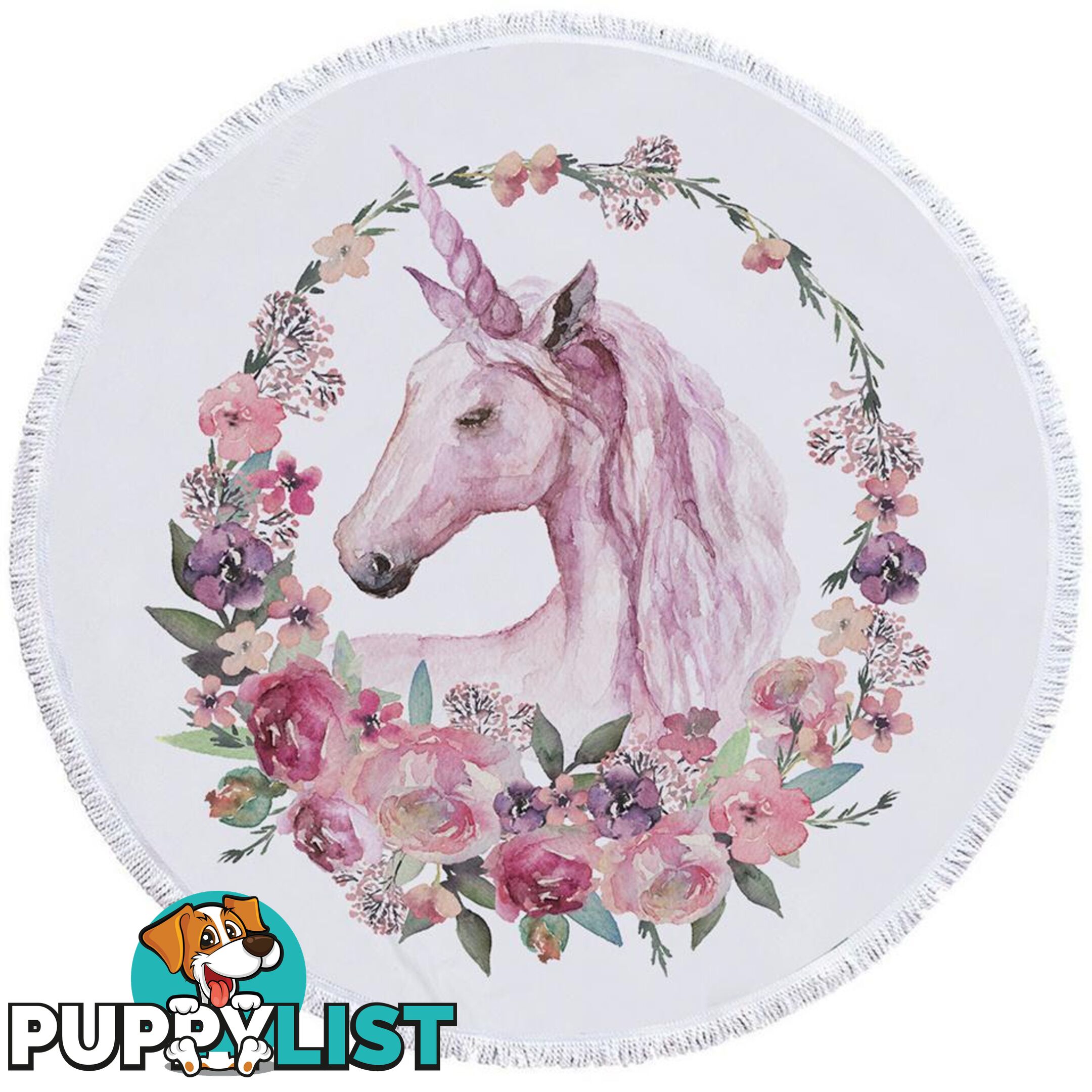 Floral Circle Unicorn Beach Towel - Towel - 7427046308779