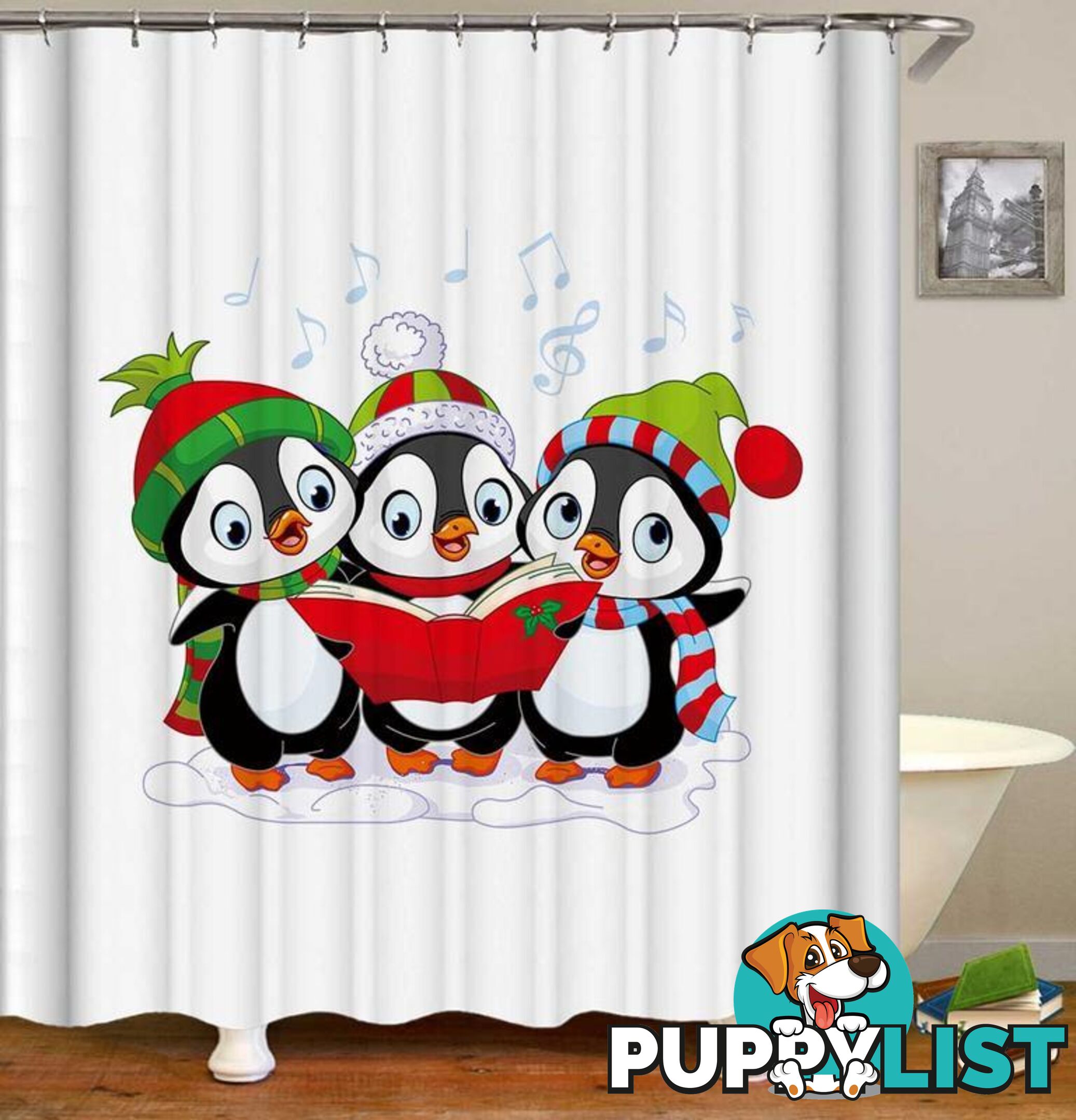 Penguins Christmas Band Shower Curtain - Curtains - 7427046061797