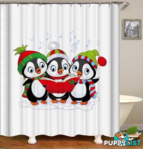 Penguins Christmas Band Shower Curtain - Curtains - 7427046061797