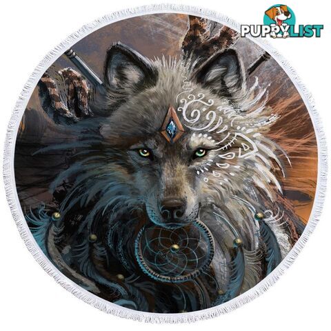 Native Artwork Wolf Beach Towel - Towel - 7427046311960