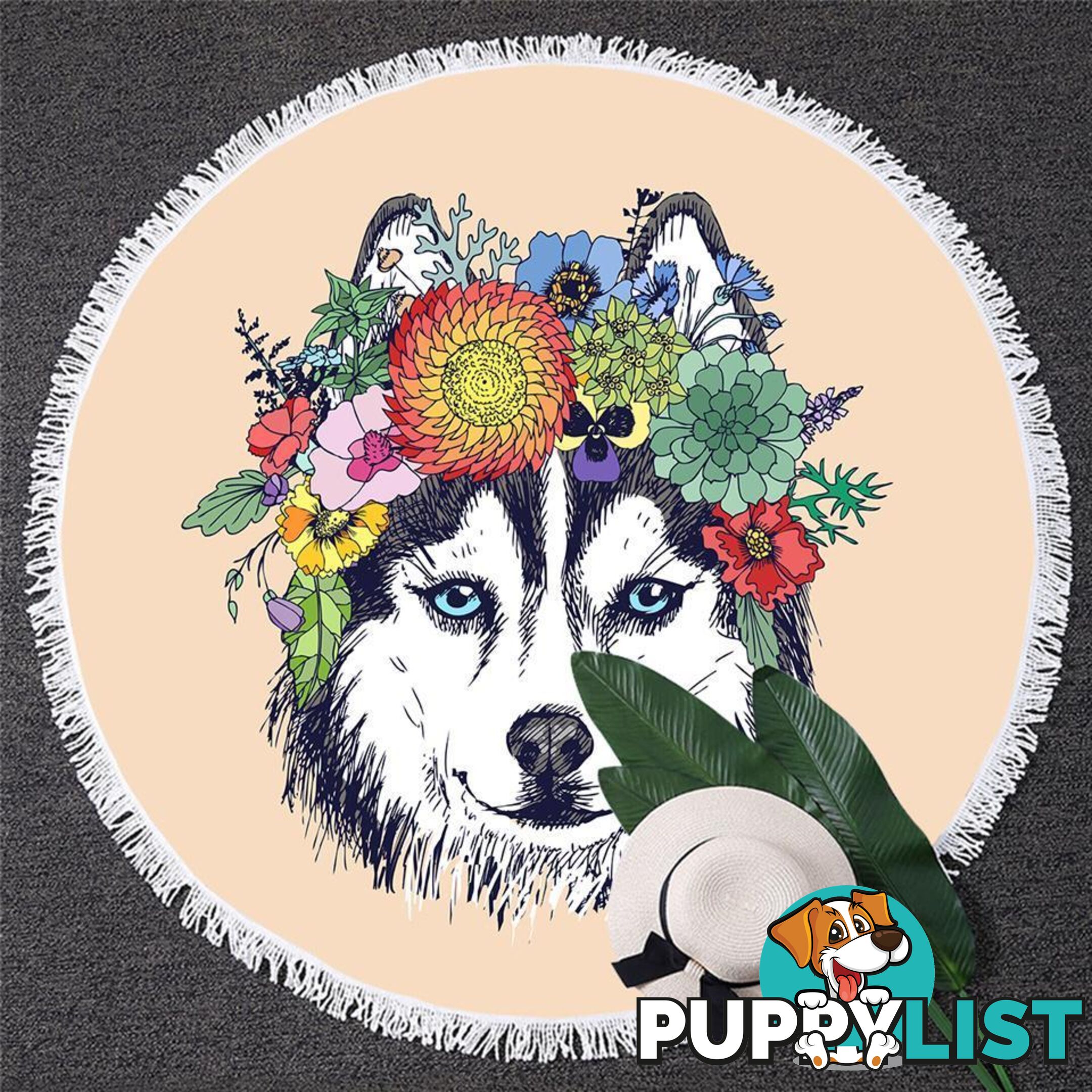 Floral Wolf Beach Towel - Towel - 7427046332941