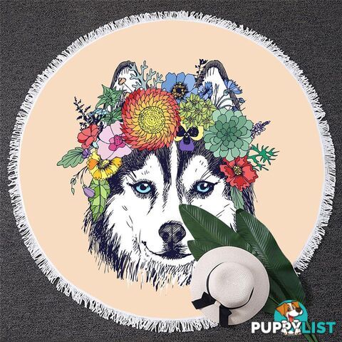 Floral Wolf Beach Towel - Towel - 7427046332941