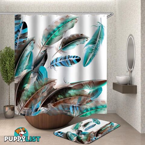 Turquoise Teal Feathers Shower Curtain - Curtain - 7427046119283