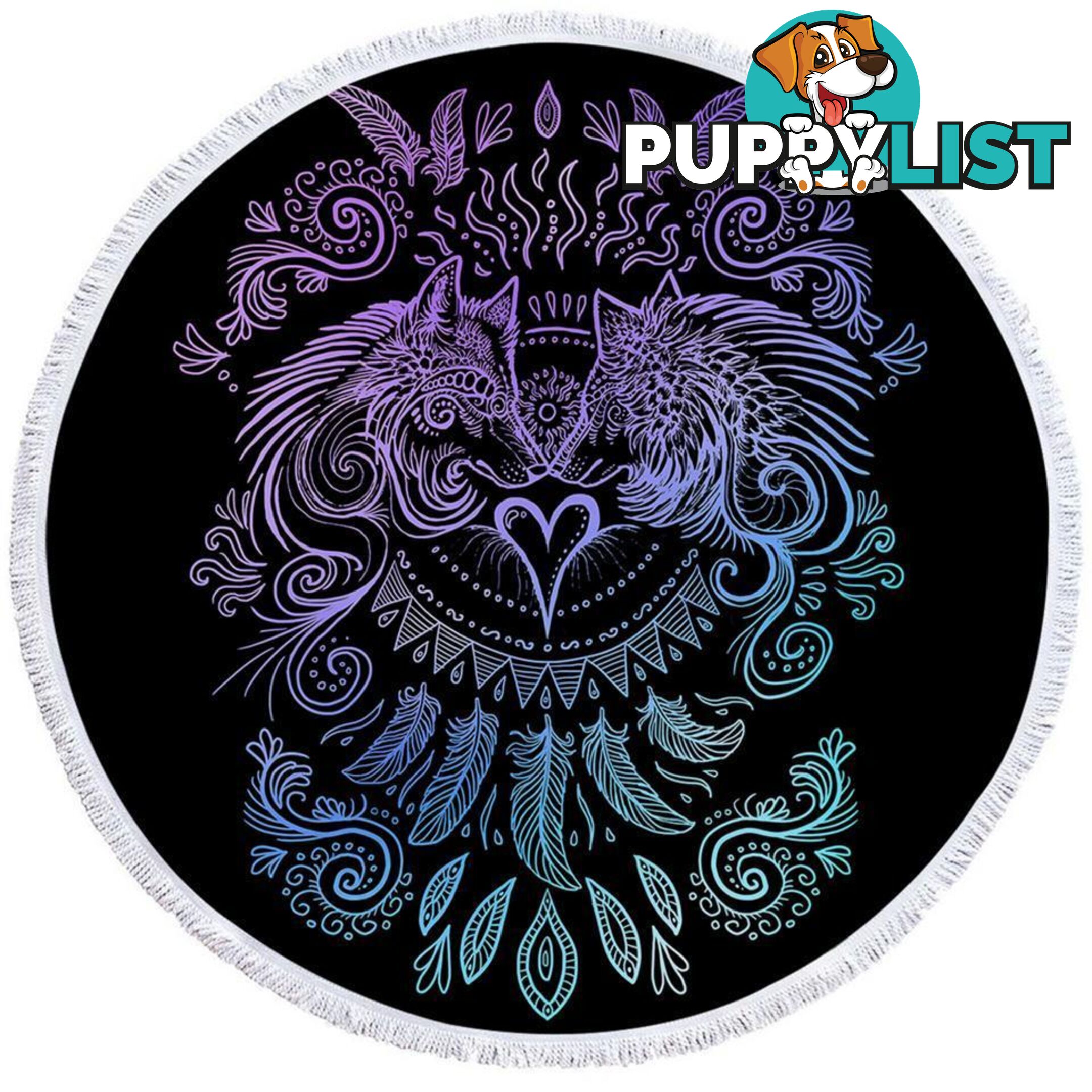 Purplish and Blue Wolfs Over Black Beach Towel - Towel - 7427046329095