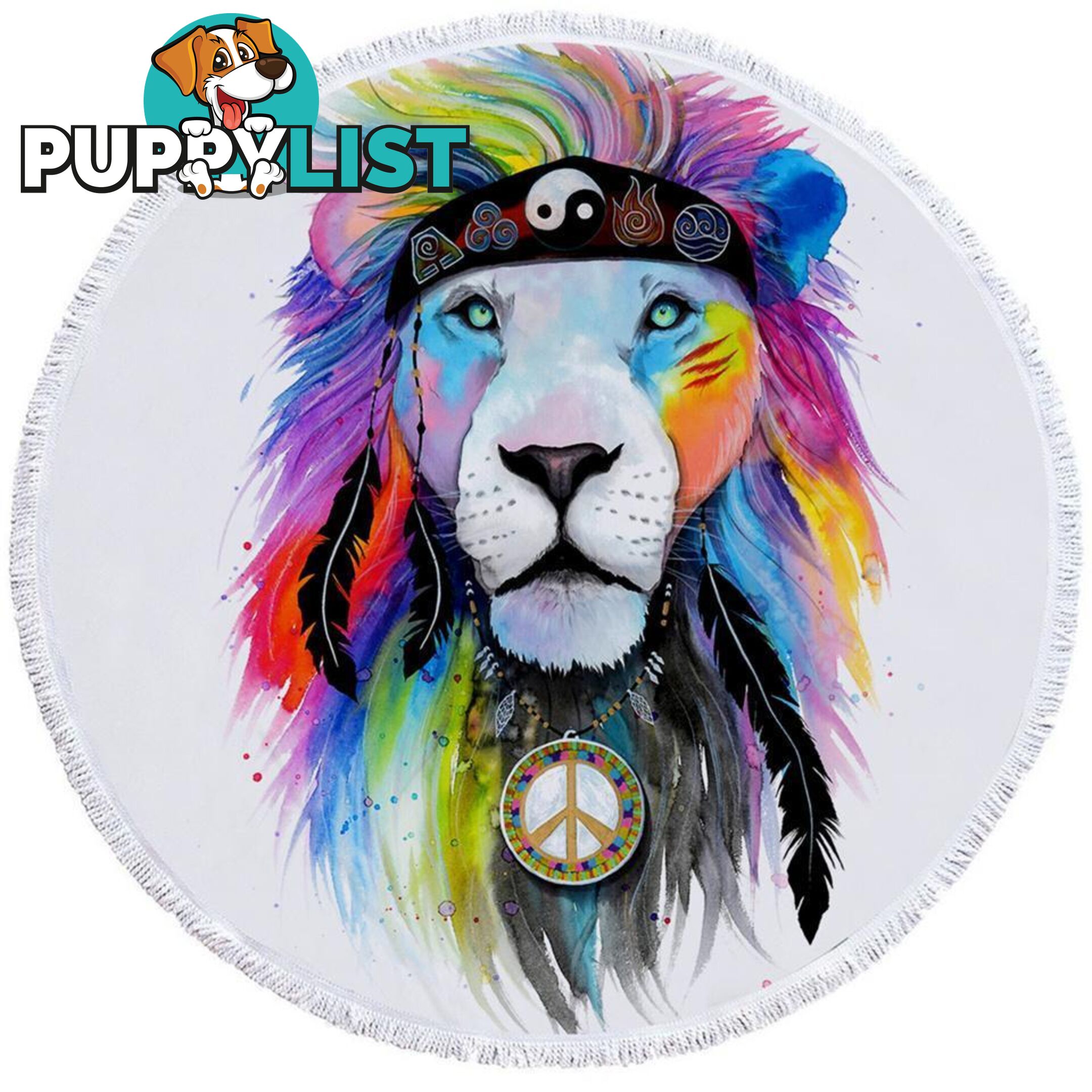 Hippie Lion Beach Towel - Towel - 7427046329750