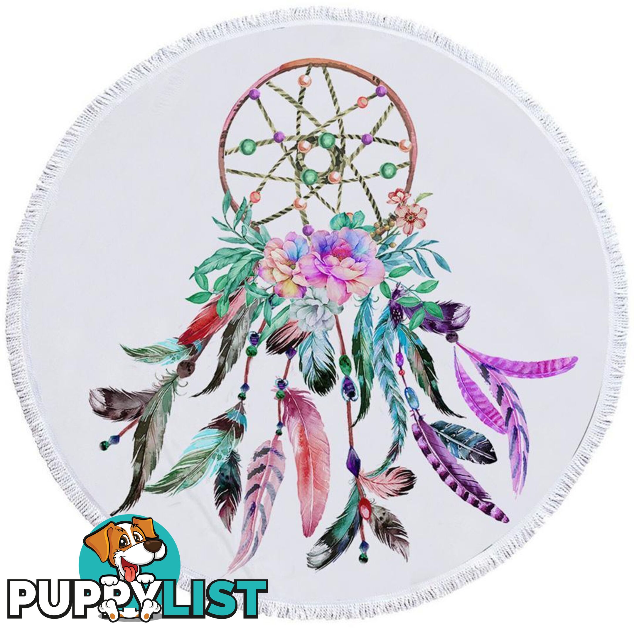 Multi Colored Feathers Dream Catcher Beach Towel - Towel - 7427046314305