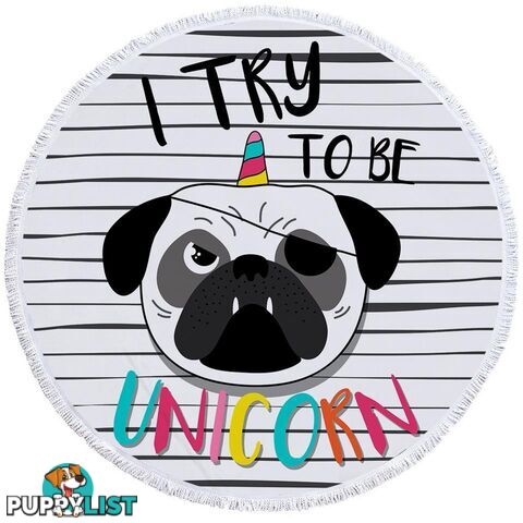 Tough Unicorn Pug Beach Towel - Towel - 7427046309943