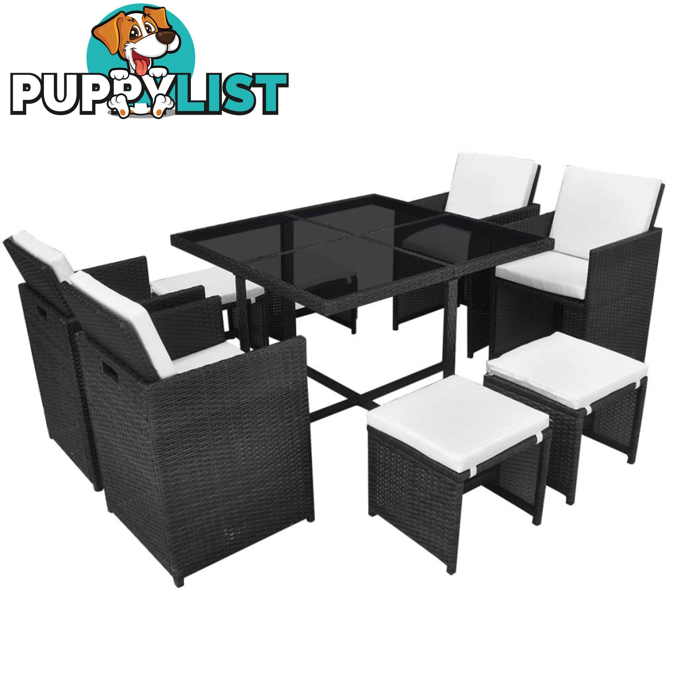 Outdoor Poly Rattan Dining Set (21 Pcs) - Black - Unbranded - 4326500417787