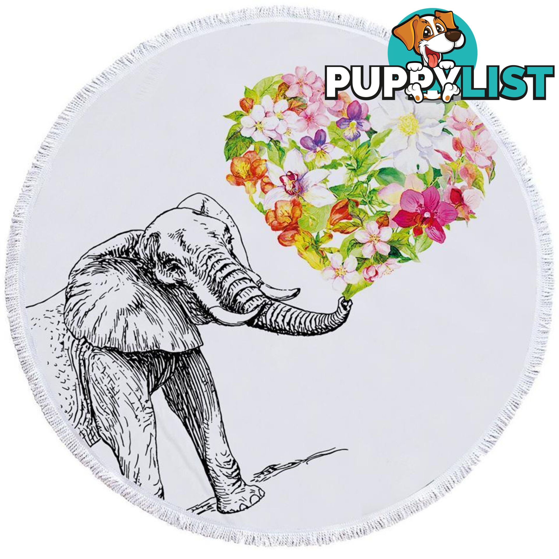 Heart of Flowers and Elephant Beach Towel - Towel - 7427046328777