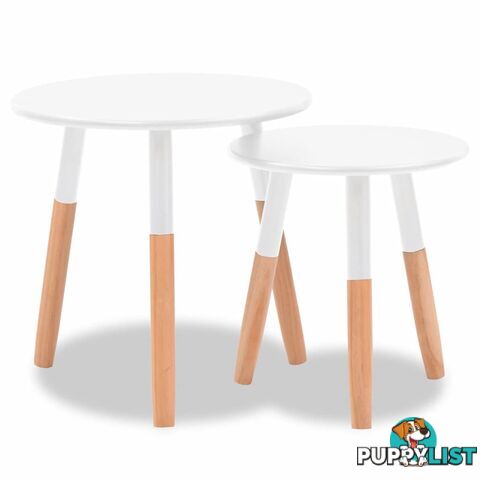 Side Table Set 2 Pieces Solid Pinewood White - Unbranded - 9476062043391