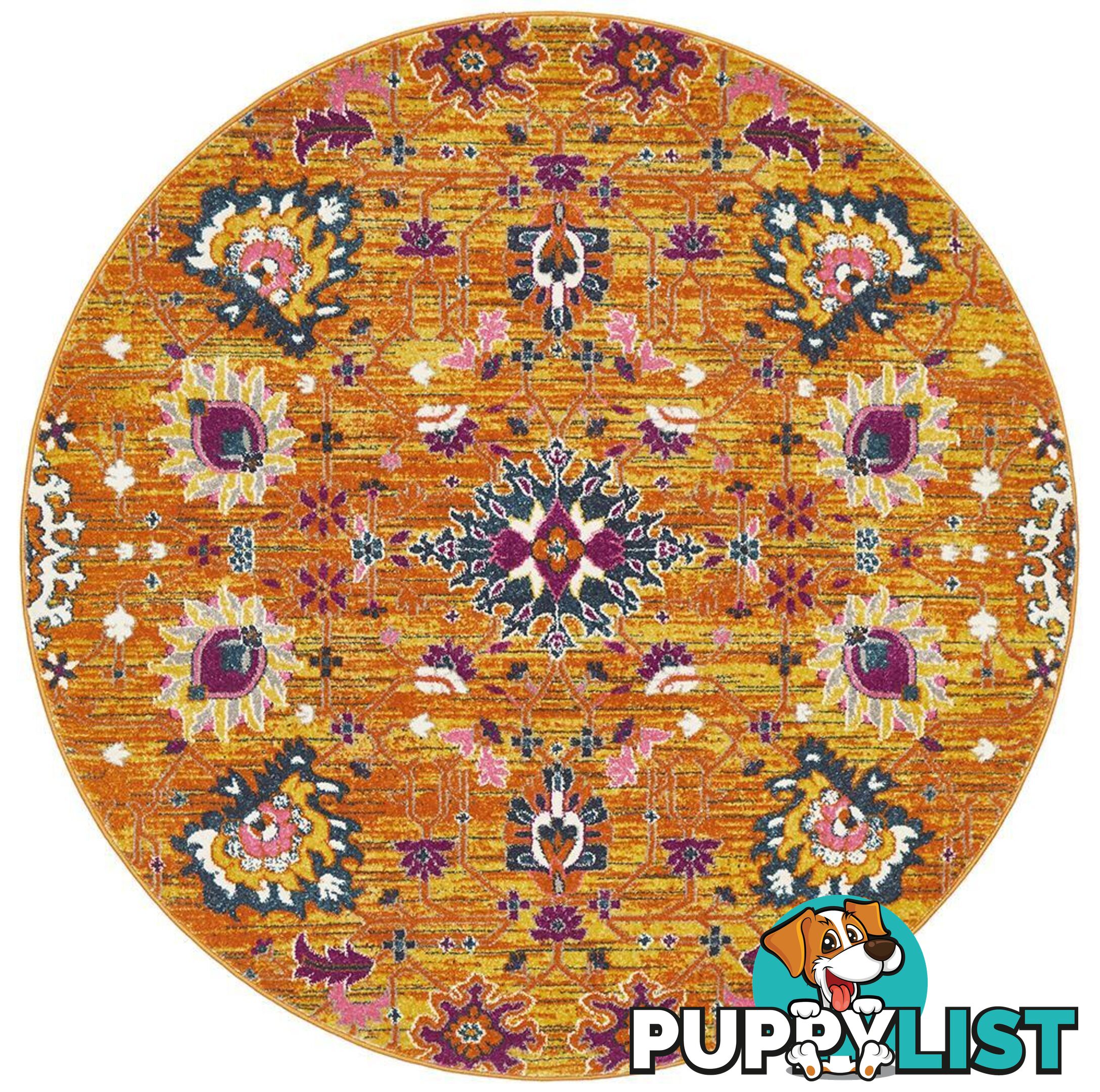 Babylon Round Yellow Floral Rug - Unbranded - 9375321875806