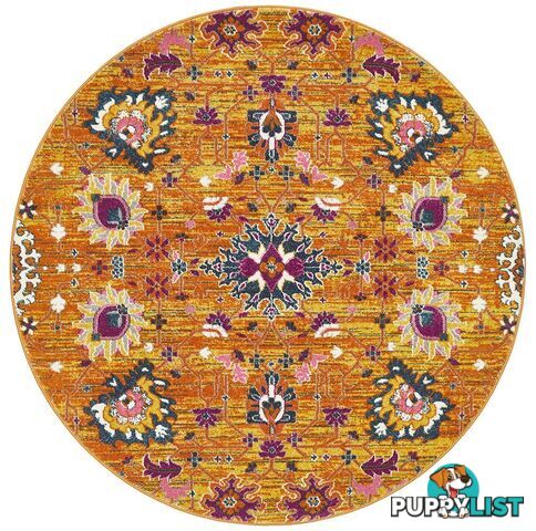 Babylon Round Yellow Floral Rug - Unbranded - 9375321875806