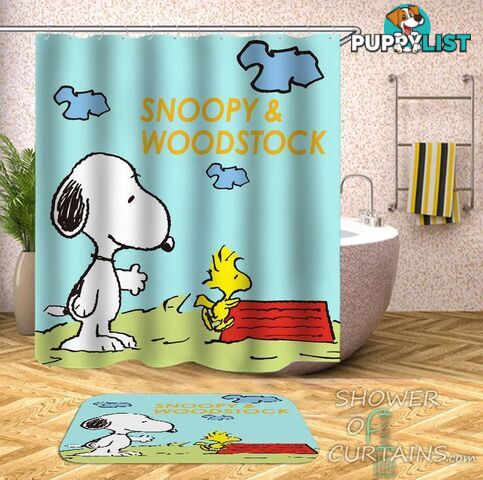 Snoopy And Woodstock Shower Curtain - Curtain - 7427046235792