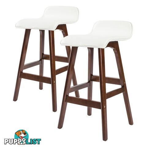 2x Oak Wood Bar Stool 65cm Leather SOPHIA - WHITE BROWN - Unbranded - 9352338008328