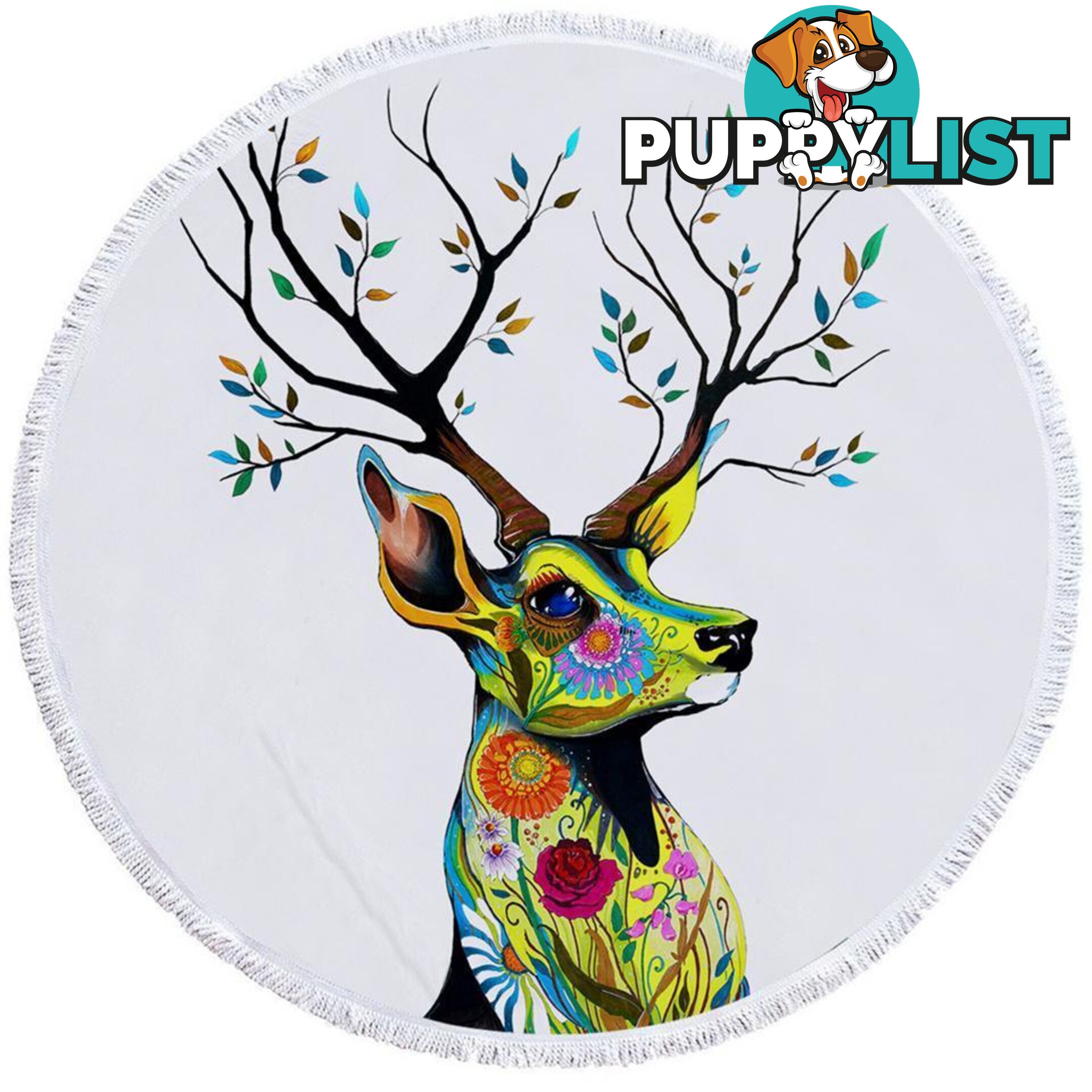 Flower Painted Deer Beach Towel - Towel - 7427046330602