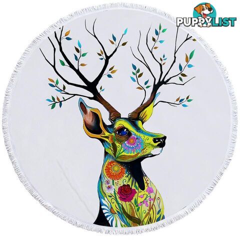 Flower Painted Deer Beach Towel - Towel - 7427046330602