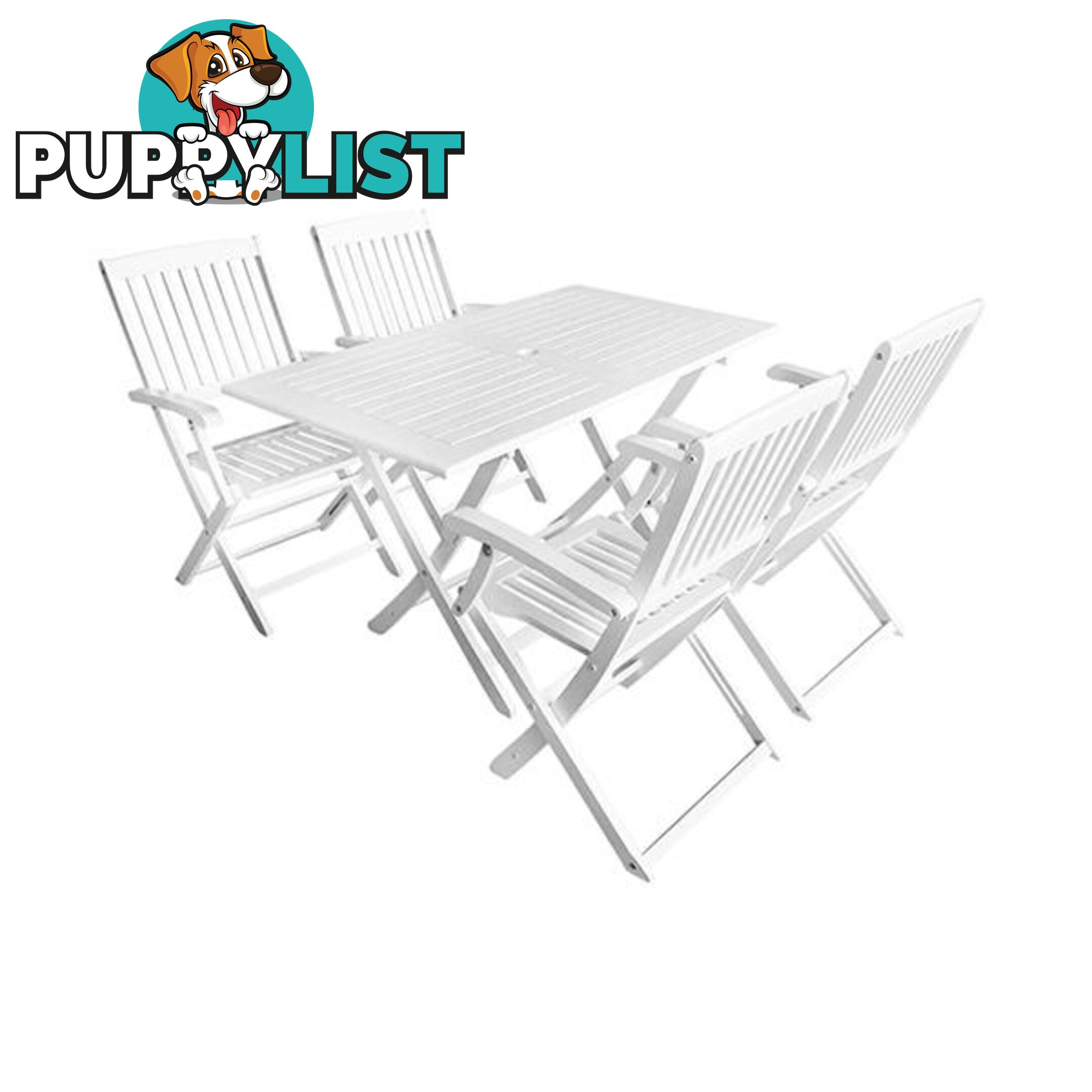 5 Piece Outdoor Dining Set Solid Acacia Wood White - Unbranded - 7427046256582