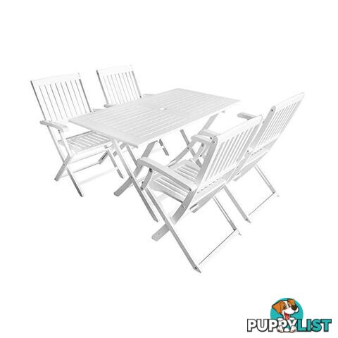 5 Piece Outdoor Dining Set Solid Acacia Wood White - Unbranded - 7427046256582