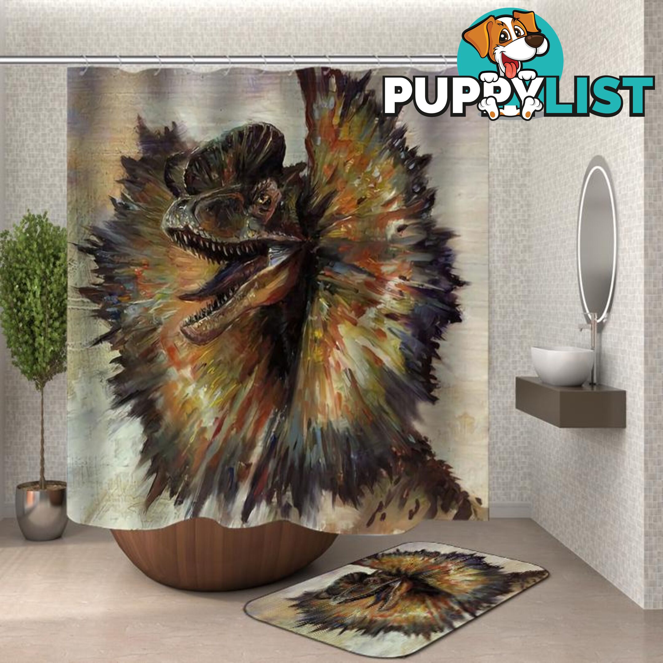 Art Painting Dilophosaurus Dinosaur Shower Curtain - Curtain - 7427046128254