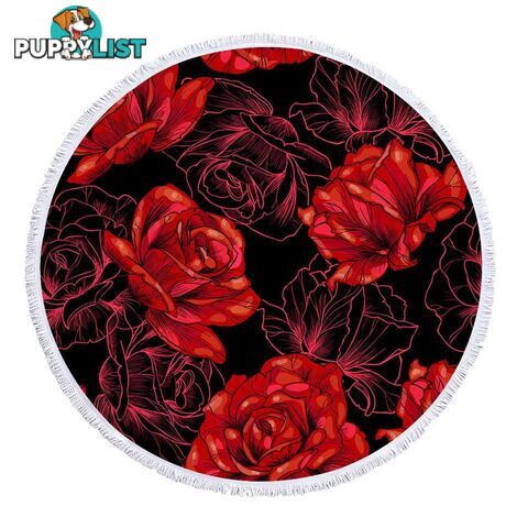 Red Roses Over Black Beach Towel - Towel - 7427046341301