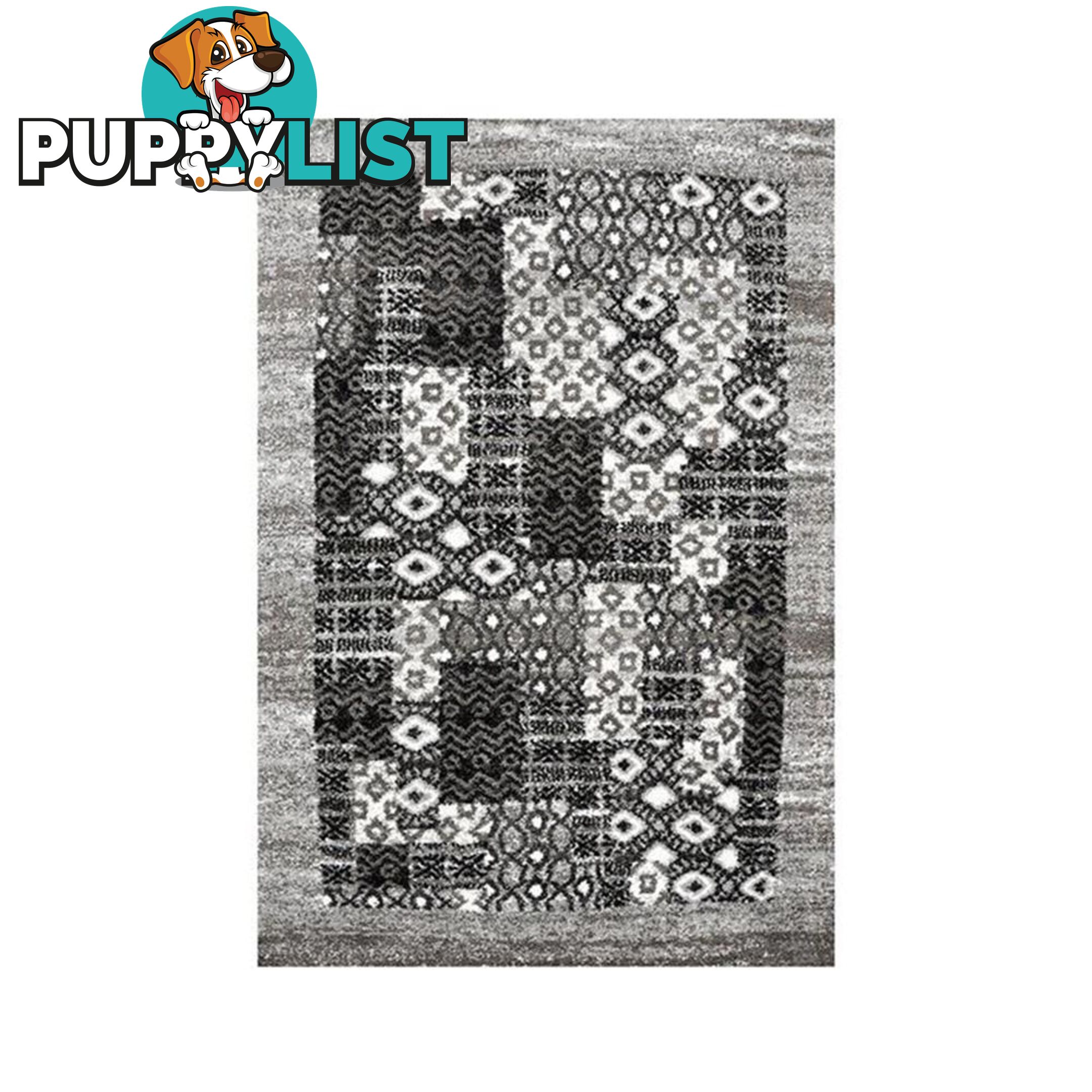 Dakar Grey Abstract Bordered Shag Rug - Unbranded - 9315512059646